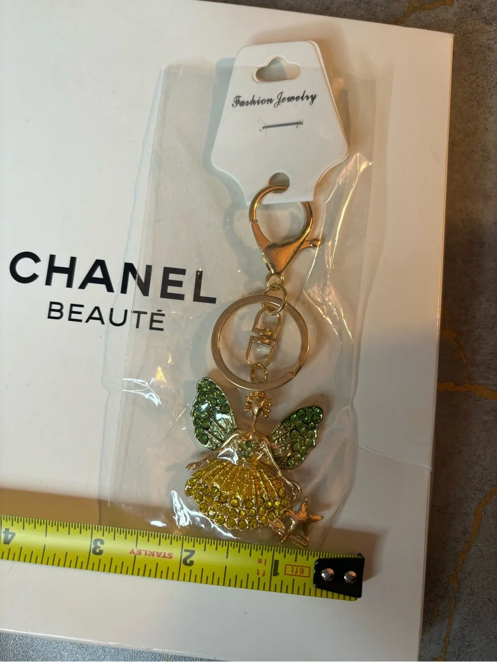 Fashion Jewelry Gold-Tone Fairy 🧚 Bag Charm-keychain with Green and Yellow